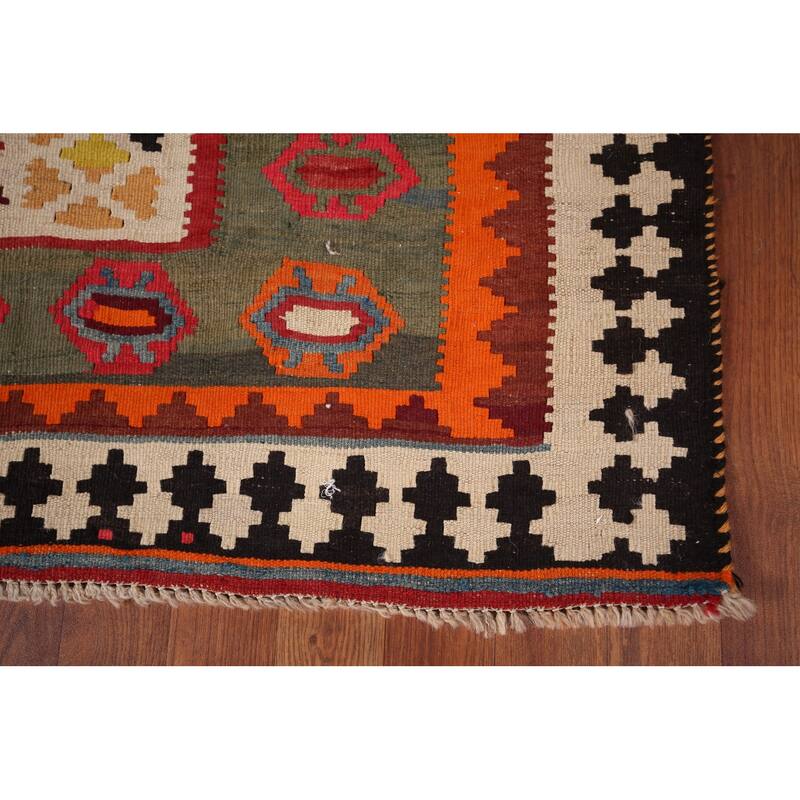 Kilim Qashqai Persian Vintage Rug Flatweave Tribal Wool Carpet - 5'2" X 9'10"