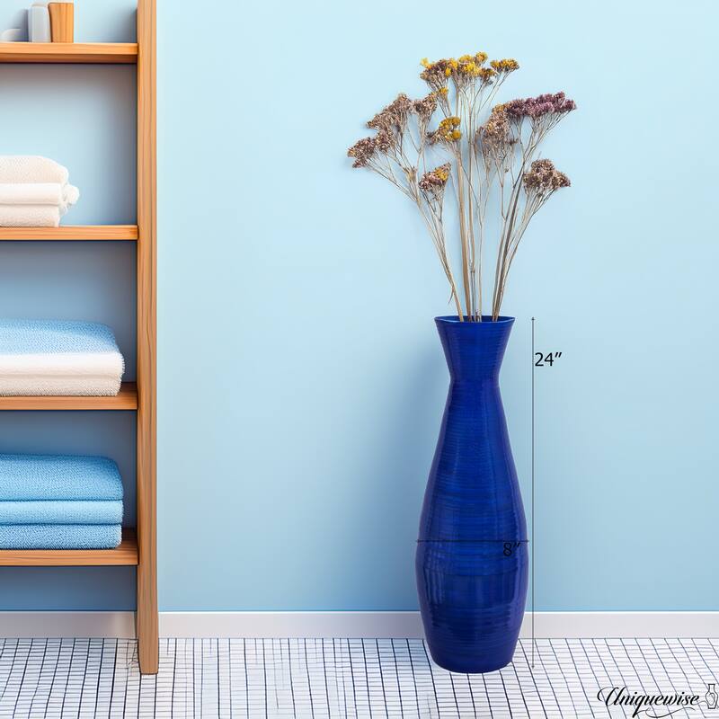 Decorative 24-inch Tall Red Bamboo Floor Vase for Modern Home, Office, Living Room, Bedroom, and Entryway Interior Decor