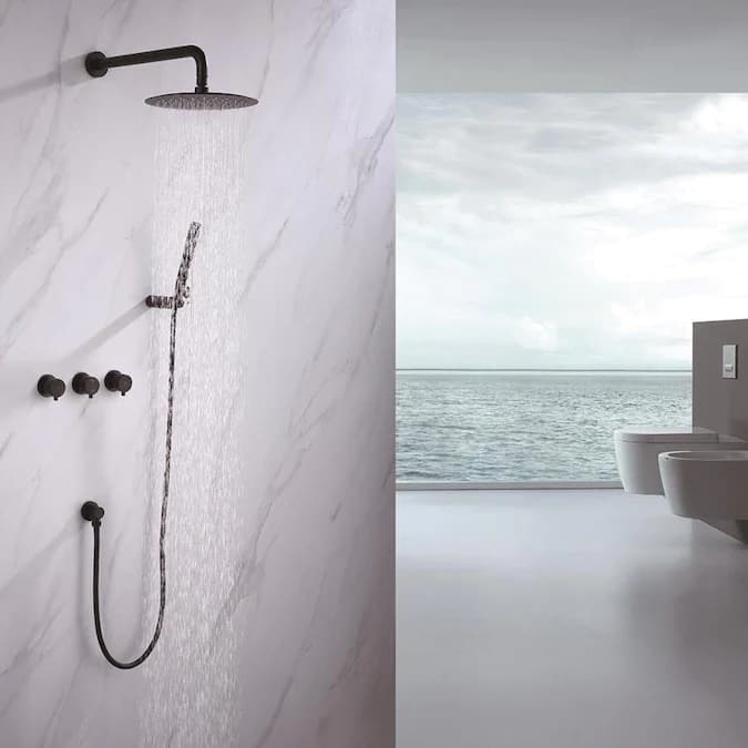 Contemporary Matte Black Wall Mounted Bathroom Shower Set Bed Bath
