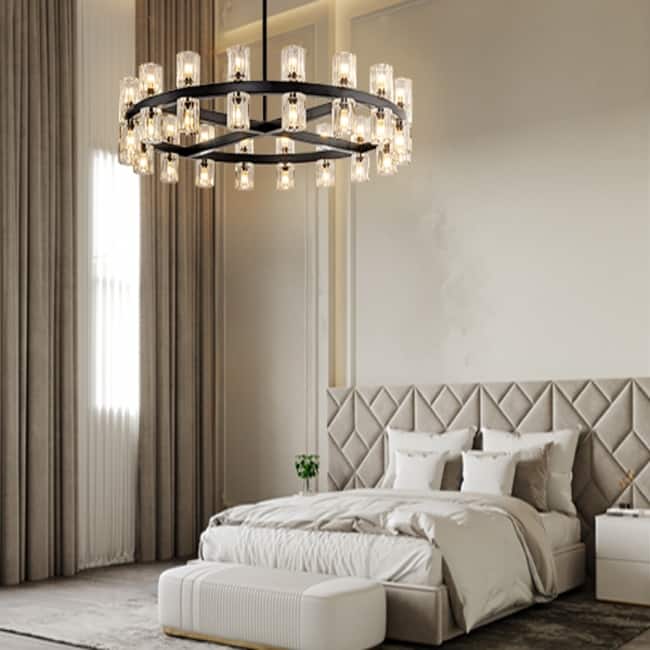 KAYLA Wagon Wheel Chandelier With Crystal Shade