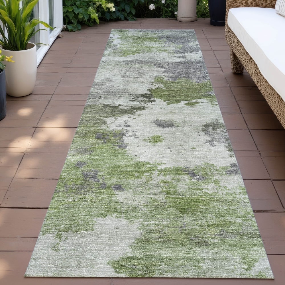 Machine Washable Indoor/Outdoor Abstract Blend Chantille Rug