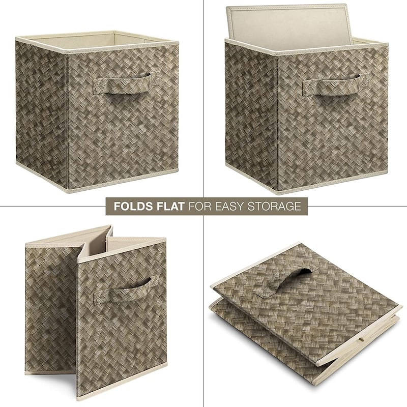 Sorbus Foldable Storage Cube Basket Bin (4 Pack, Woven Print - Beige)