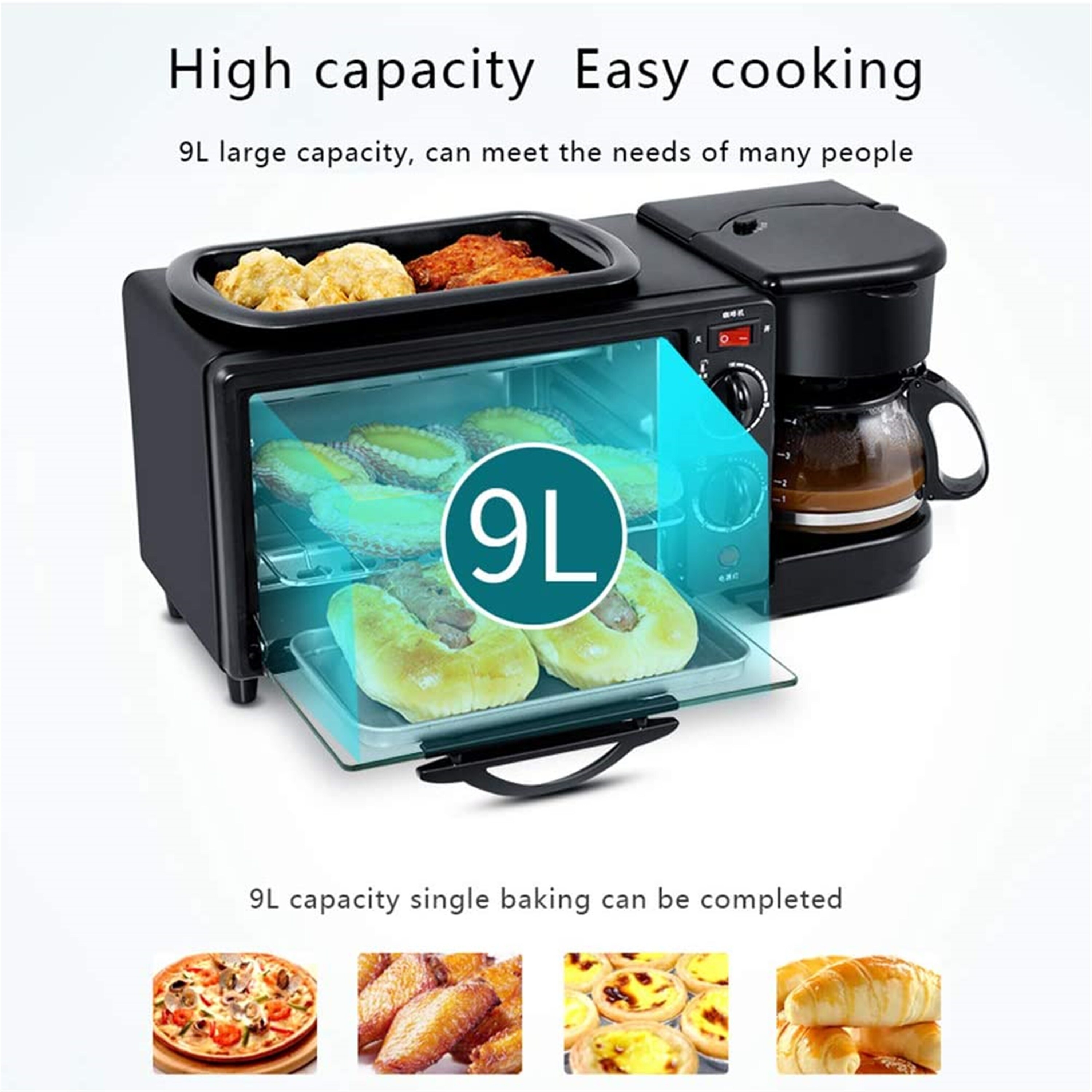 Retro 3-in-1 Family Size Electric Breakfast Station with Timer