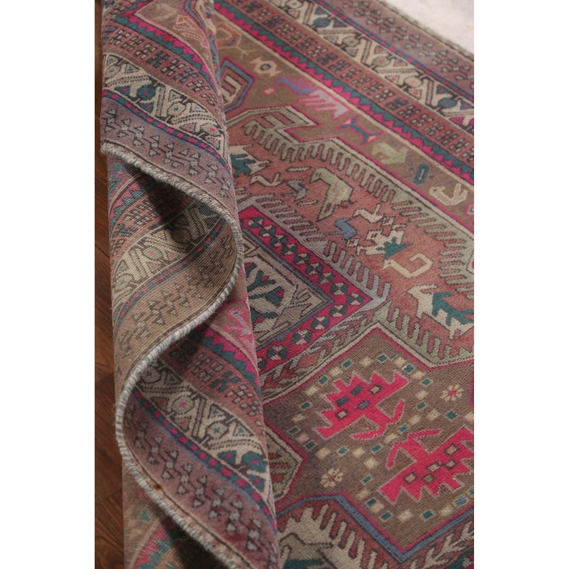 Tribal Meshkin Persian Vintage Runner Rug Hand-Knotted Wool Carpet - 3'11" x 10'5"