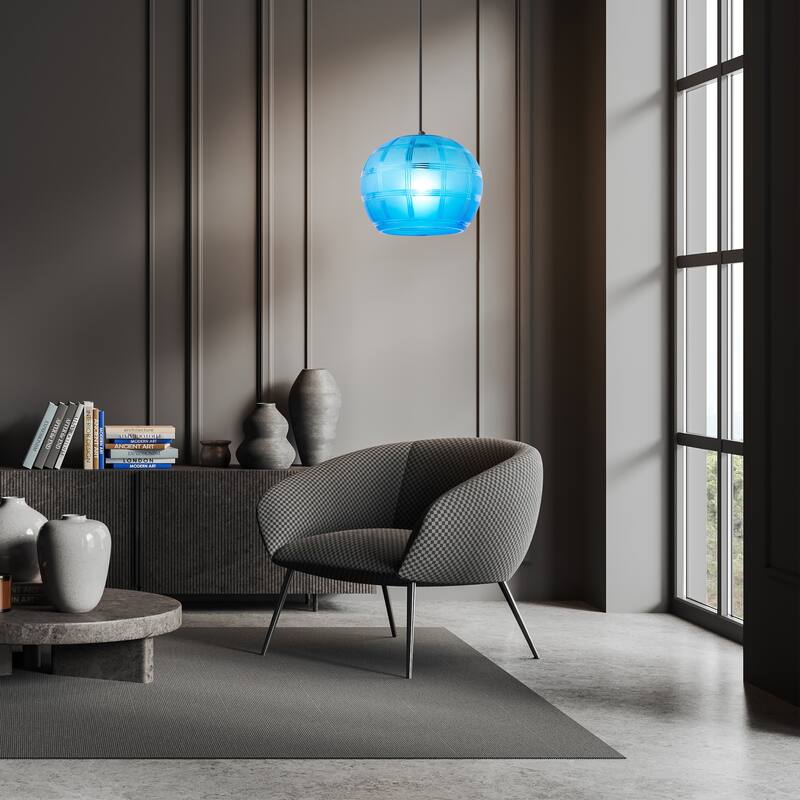 Catharine River of Goods Black Metal and Hand Blown Glass 11.75-Inch Pendant Light with Adjustable Hanging Cord