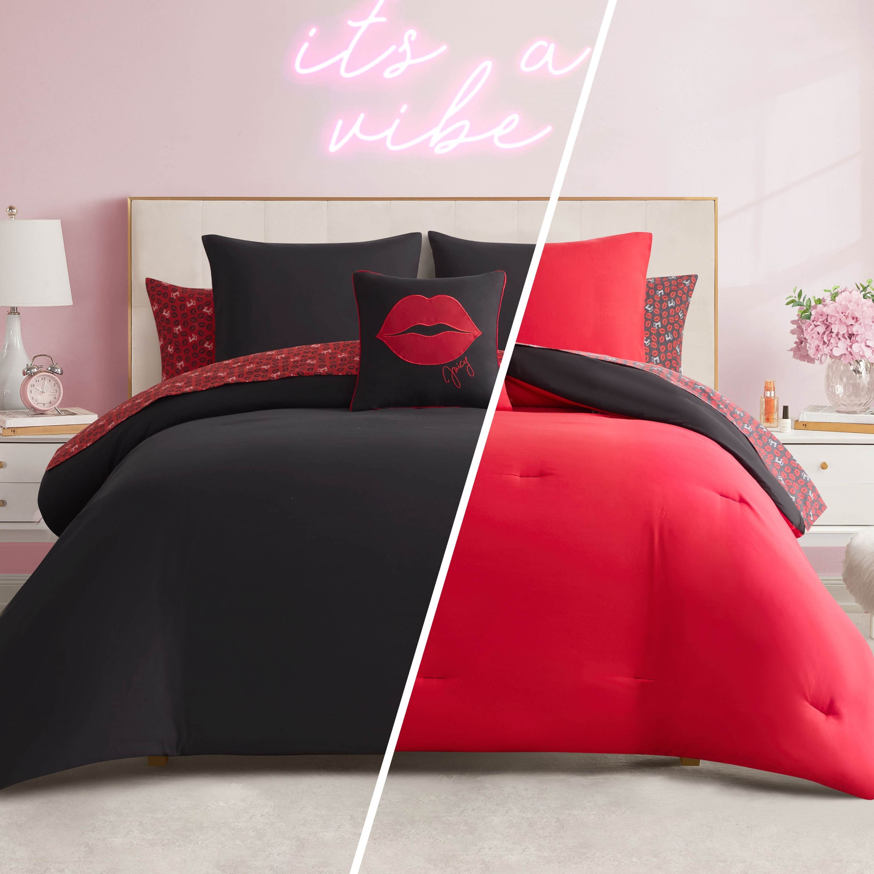 Juicy Couture Cheetah Rebel Lips Solid Reversible Comforter Bed in a Bag