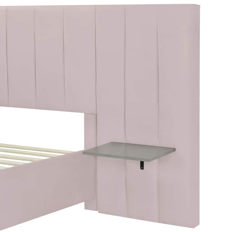 HomeRoots Pink Tufted Velvet Upholstered Lighted Full Bed Frame