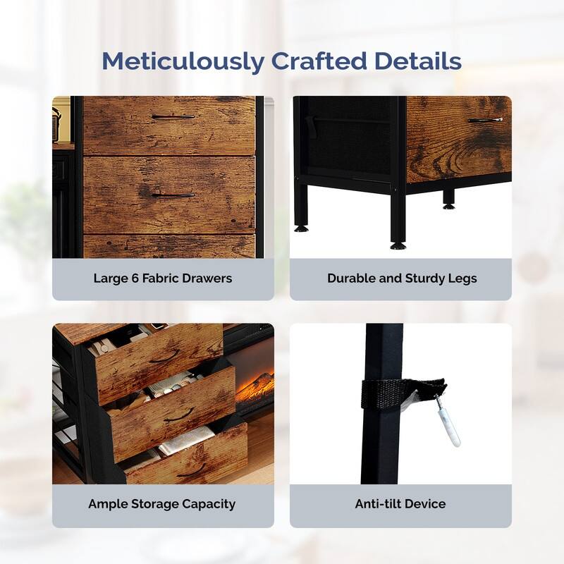 Farmhouse 58'' TV Stand For Tvs Up To 70'' With Electric Fireplace And 6-Drawer