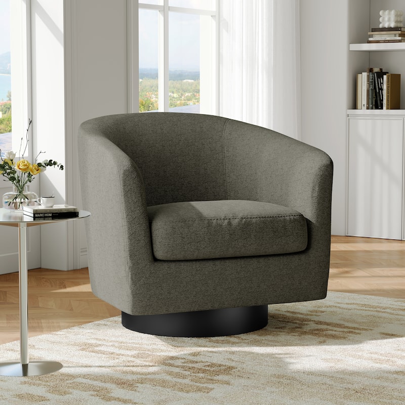 Modern Soft Upholstered Chenille Swivel Barrel Chair - Tan