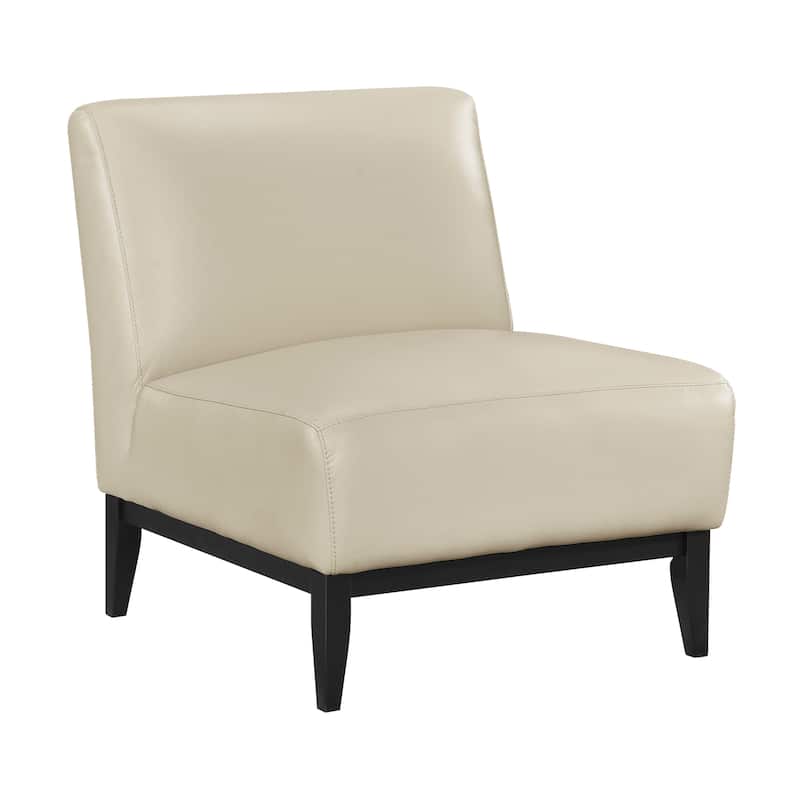 Hayes 28.5" Leather Accent Chair - Black Finish Solid Wood Legs - Beige