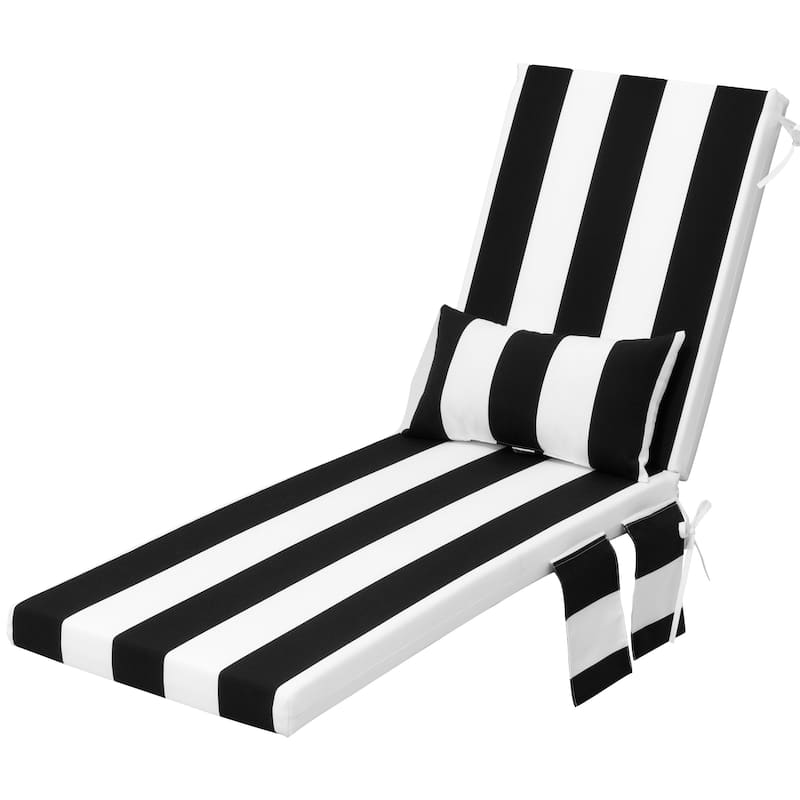 Outdoor Lounge Chair Cushions Patio Chaise Lounge Chair Seat Cushion with Pillow - 80 inches long - Black&White - 1PC