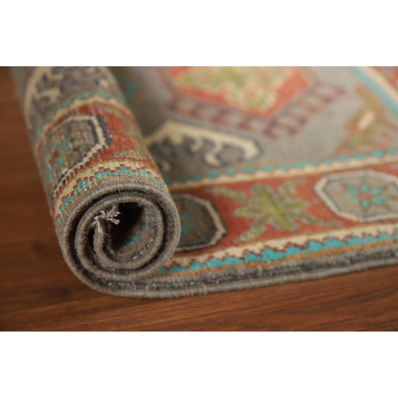 Gray Kazak Oriental Rug Hand-Knotted Traditional Wool Carpet - 2'0"x 3'0" - 2'0"x 3'0" - Grey