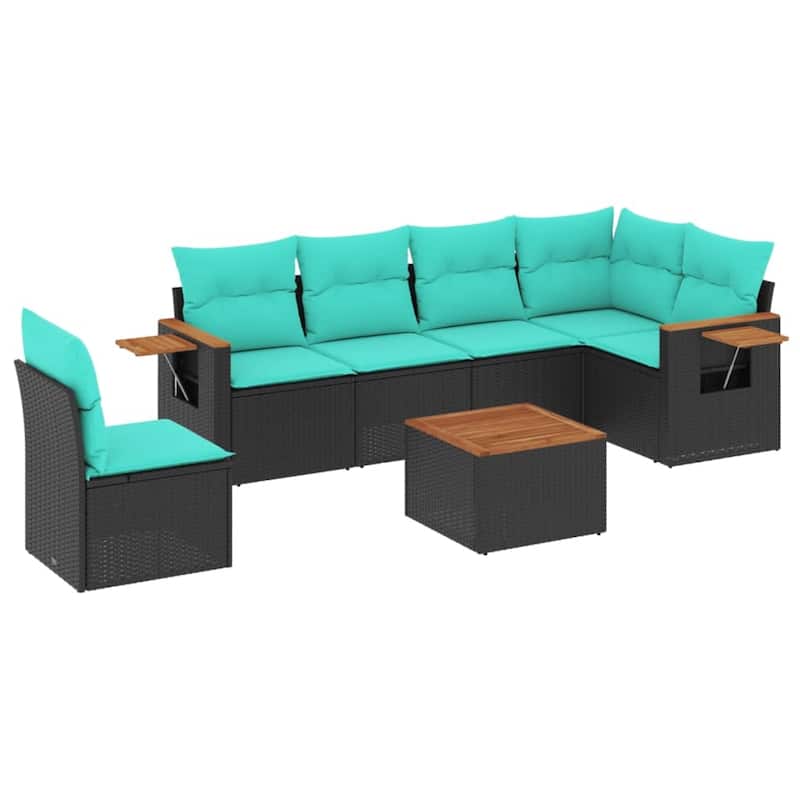 vidaXL 6 Piece Patio Sofa Set with Cushions Black Poly Rattan