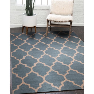 Dark Gray Traditional Trellis Geometric Moroccan Area Rug - 5' x 7'