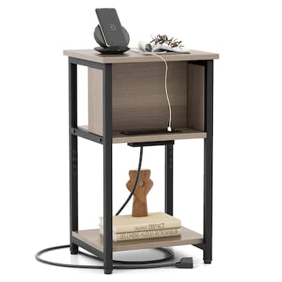 Costway 1/2 PCS Nightstand 3-Tier End Table with Charging Station USB