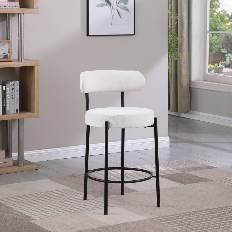 Modern Black Height Stools Set of 2 with Brushed Brass Metal Legs Round Low Back Kitchen Stools for Dining Room - Black White