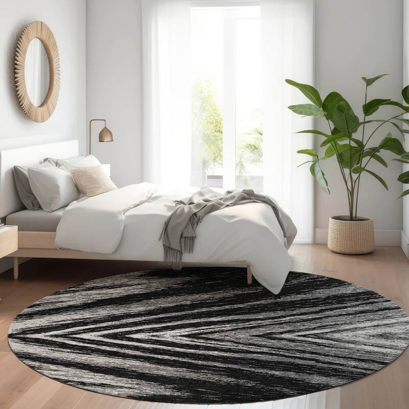 Premium Washable Super Soft Modern Chevron Mayfield Rug - Black - 8' x 8'
