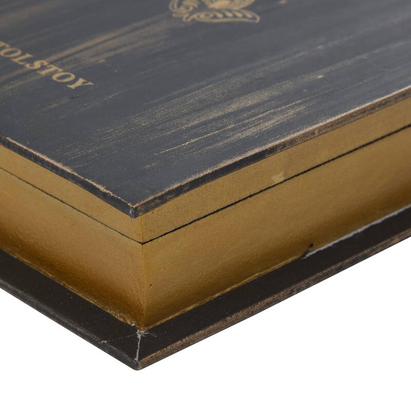 Brown Wooden Vintage Inspired Faux Storage Book Decorative Box with Faux Leather Detailing (Set of 3)