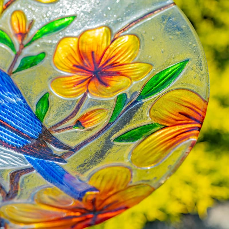 18" Glass Bowl Bluebird Birdbath with Metal Stand "Idaho"
