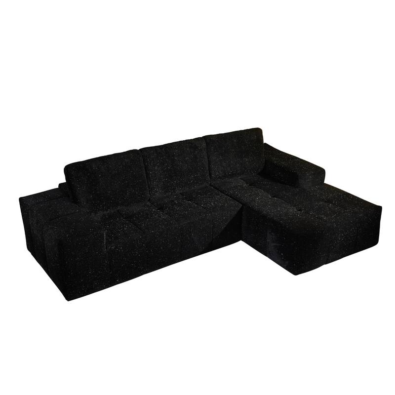 HOOOWOOO Modern Sparkly Velvet Fabric Chaise Sofa Couch