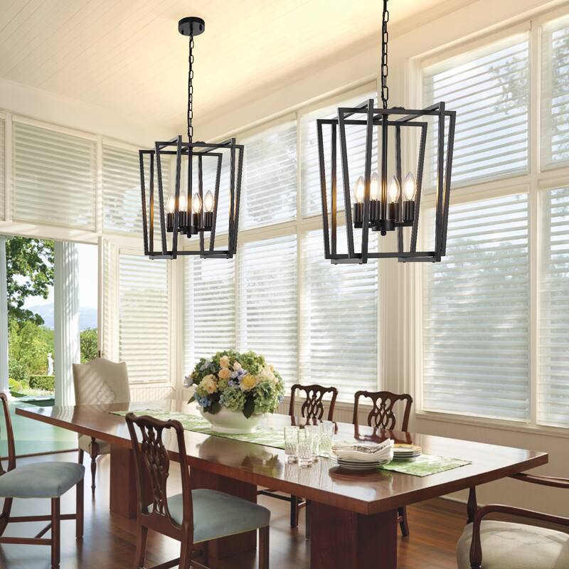12-Inch Modern Chandelier, 4 Light Lantern Chandeliers Geometric Square Dining Room Lighting Fixtures for Kitchen Islands - N/A