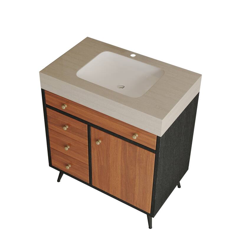 29.9" Modern Free-Standing Bathroom Vanity - Ceramic Sink & Sintered Stone Top Cabinet