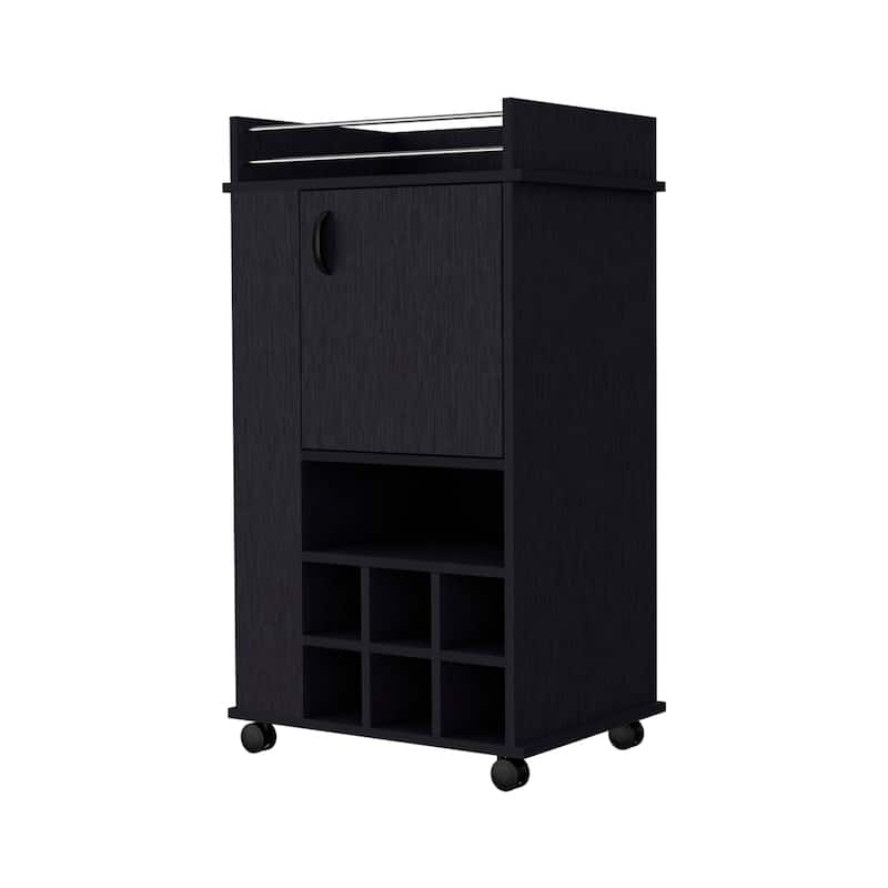 Allandale 1-Door Bar Cart with Wine Rack and Casters