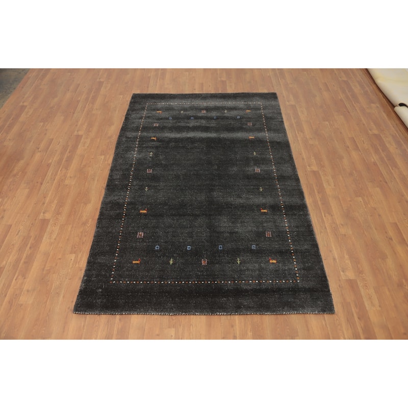 Hand Knotted Oriental 100% Wool Carpet Tribal Animal Pictorial Greys & Charcoal Gabbeh Area Rug - 8' 0'' X 4' 11''
