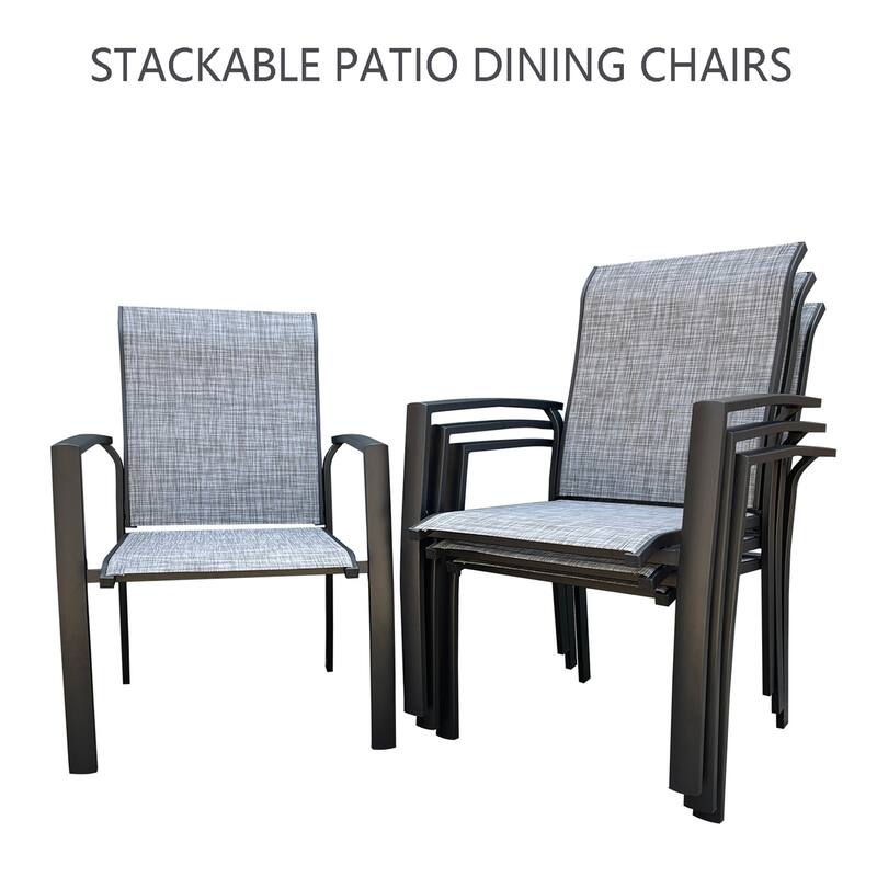 Garden Patio Chairs Set Of 2, All Weather Metal Outdoor Dining Chairs, Garden, Poolside, Black Color Frame