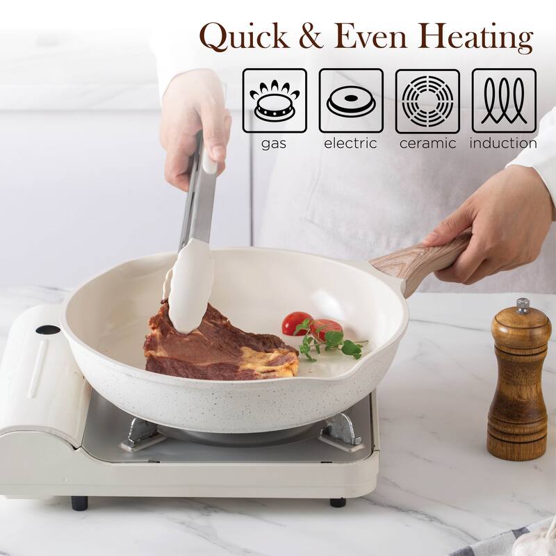 Country Kitchen 14 Piece Kitchen Cookware Set, Nonstick Cast Aluminum with Utensils, Sage