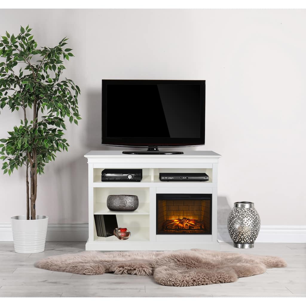Pleasant Hearth Wynford 55 in. TV Stand with Electric Infrared Fireplace White Finish - 55 inches