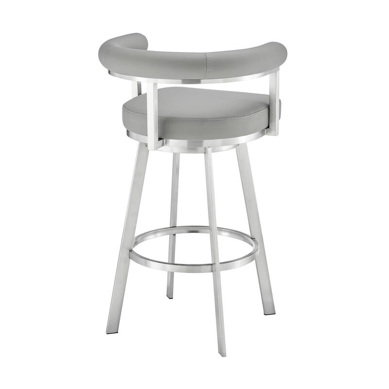 Weni 30 Inch Swivel Barstool Chair, Barrel Open Back, Light Gray, Steel