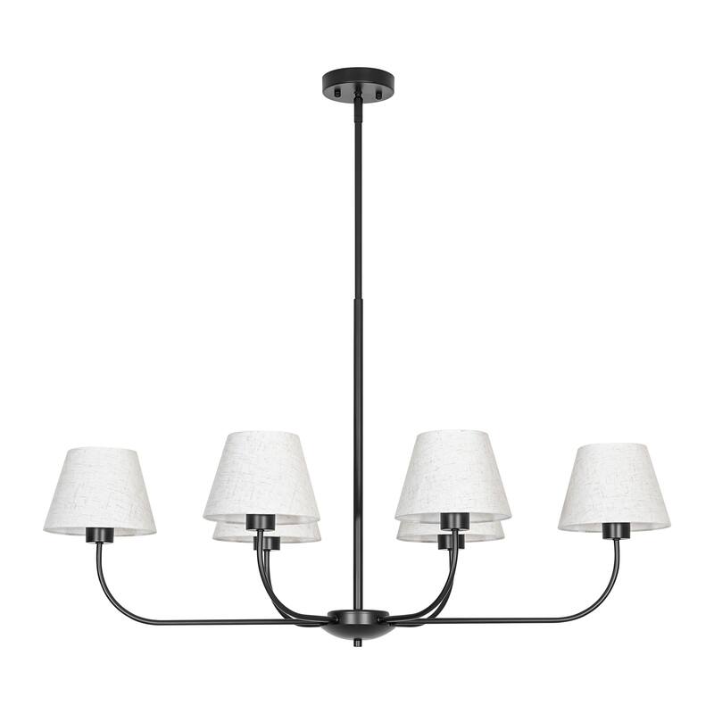 39.37 in. 6-Light Modern Farmhouse Sputnik Black Linear Chandelier with Linen Fabric Shades