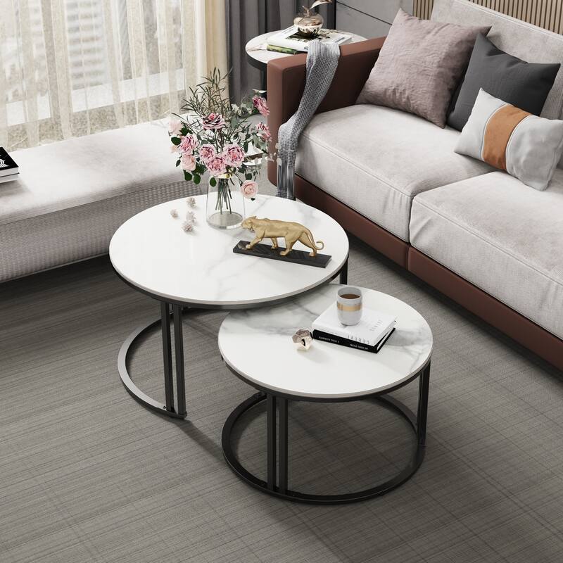 Heavy Duty Industrial Stacked Nesting Coffee Table - 27.55" and 22.45" - Bentley White