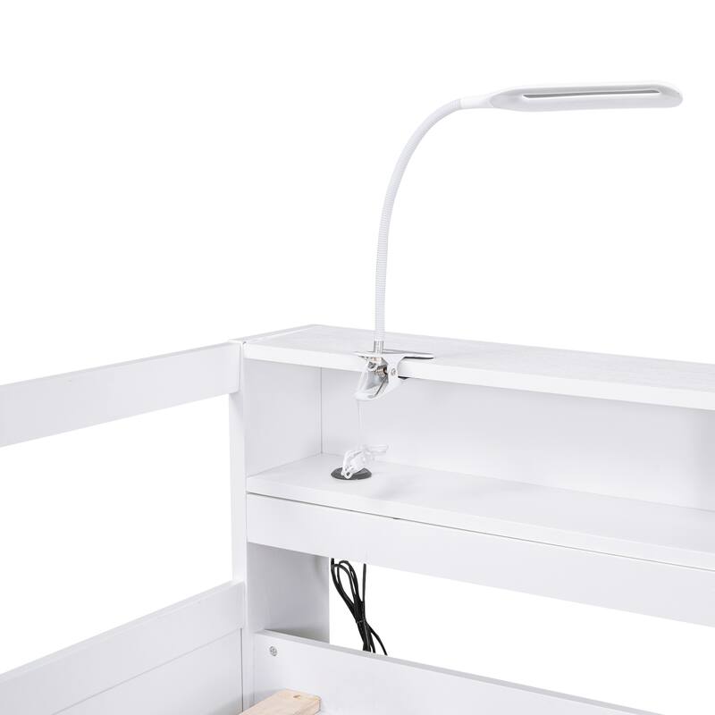 Twin XL Wood Daybed with Trundles, Storage, USB Charging, and Light, White