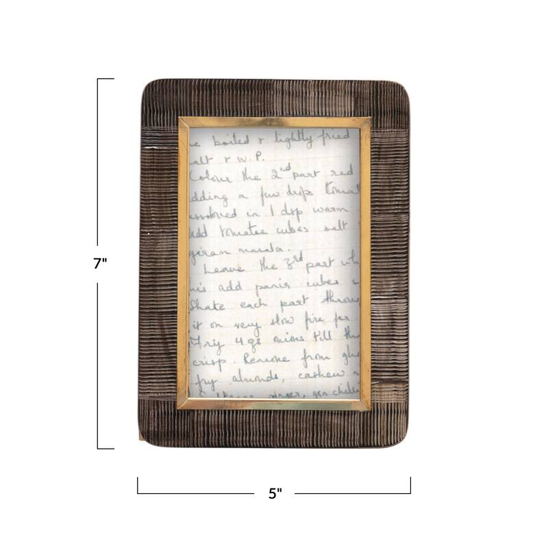 Hand-Carved Horn Photo Frame with Brass Border