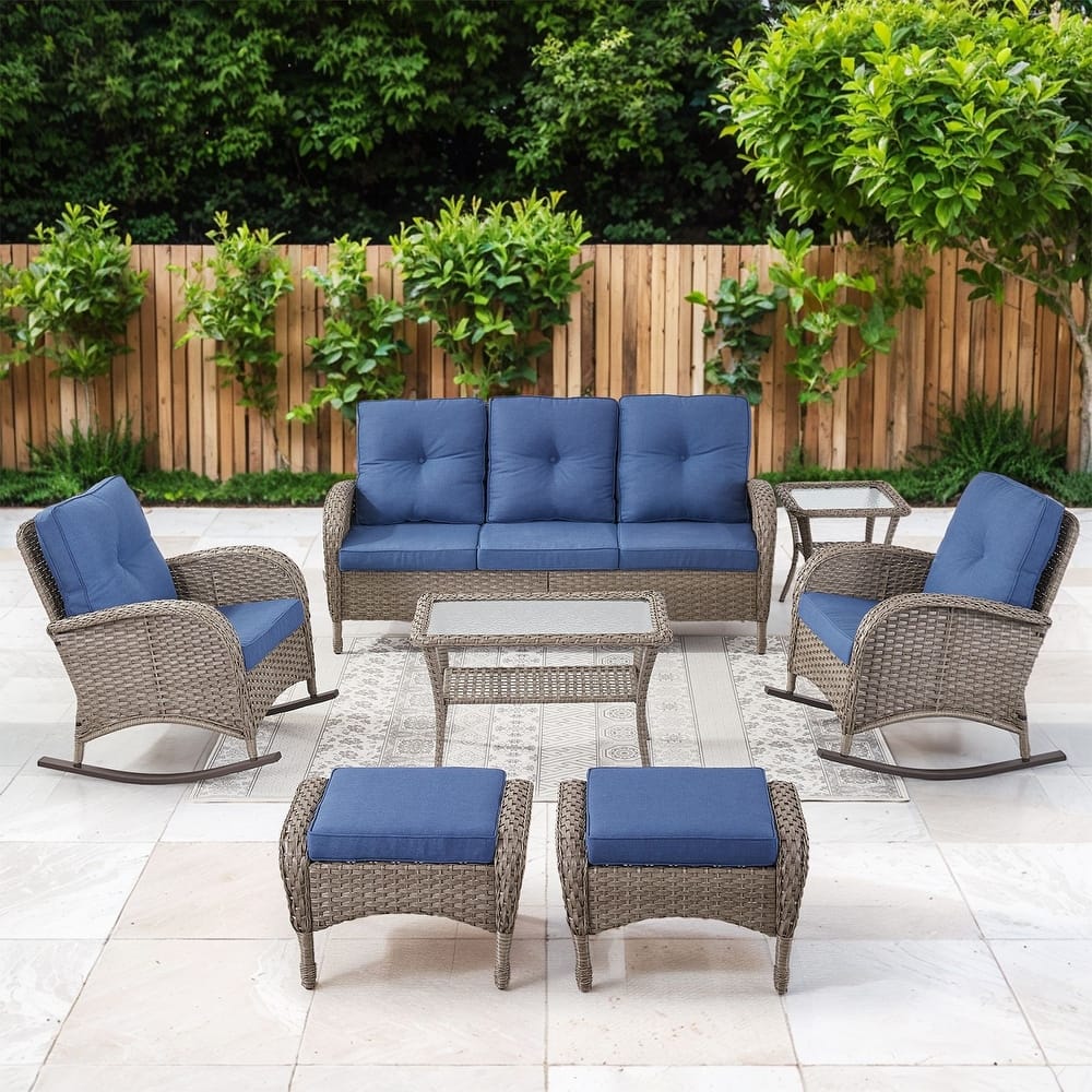 Gymojoy 7-Piece Outdoor Wicker Patio Furniture with 3 Seat Sofa, Rattan Coversation Set with Water Resistant Cushions