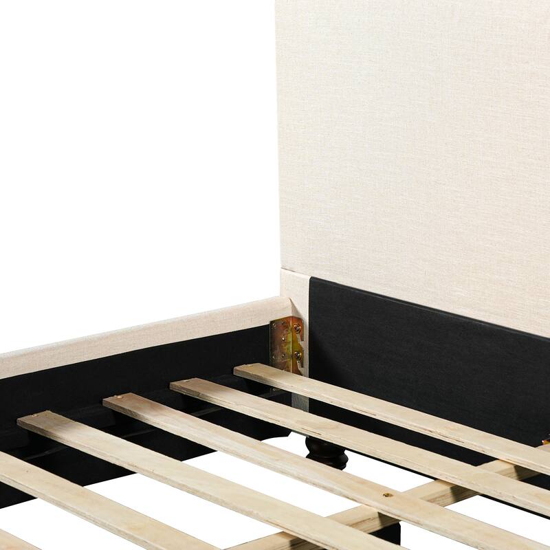 Christopher Knight Home - Modern Linen Upholstered Bed Frame with Solid Wood Legs and a Robust Headboard and Footboard