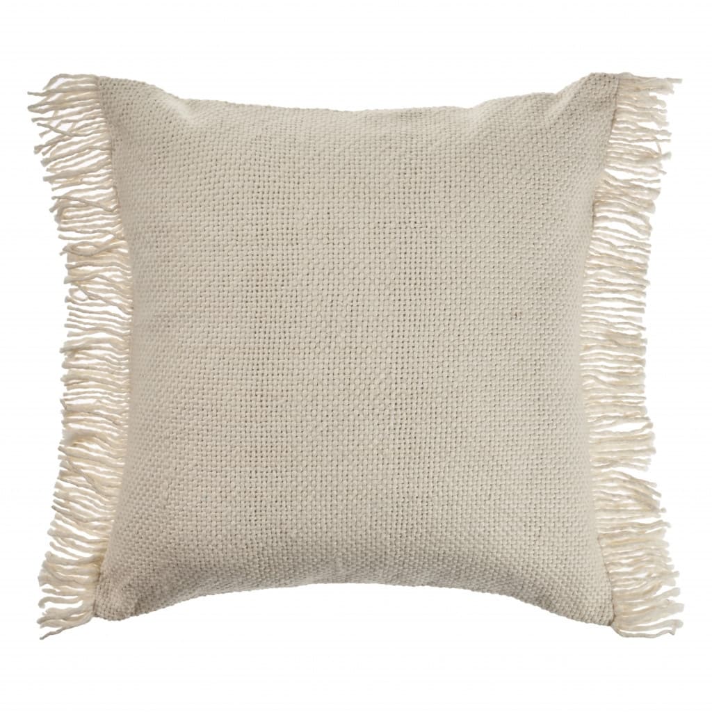 HomeRoots 20" X 20" Ivory And White 100% Cotton Zippered Pillow