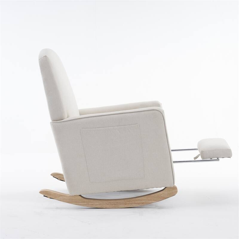Cotton Linen Fabric Rocking Chair With Adjustable Footrest
