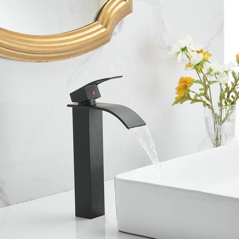 Single-Hole Deck Mount High Arc Waterfall Faucet with Drain Assembly