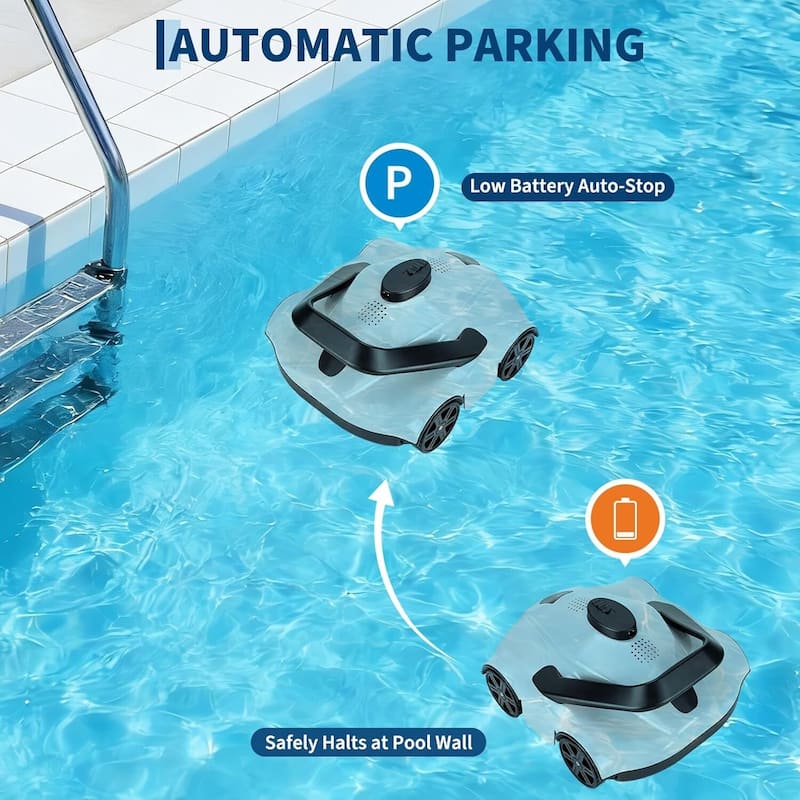 Cordless Pool Cleaner Robotic, Pool Vacuum for Inground Pools Up to 860 Sq.ft, White - N/A