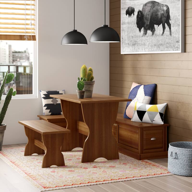 Ame Walnut Backless Nook Table Set - Walnut