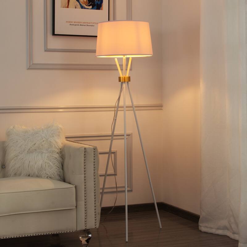 Modern 63.2" Tripod Floor Lamp with Linen Shade for Living Room - White