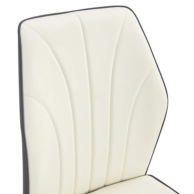 8 Modern Dining Chairs With Stylish Pu Patterned Backrest And Black Metal Legs For Kitchen, Bedroom And Office