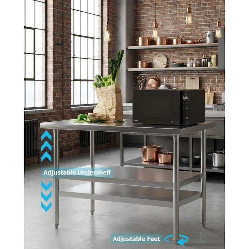Heavy Duty Stainless Steel Work Table, with Adjustable Undershelf