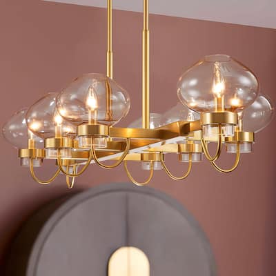 8-Light Industrial Gold/ Black Linear Candle Clear Glass Chandelier for Kitchen Island