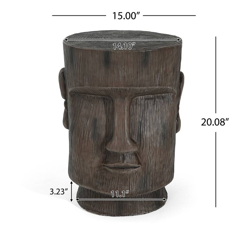 Roomfitters Easter Island Moai Statue Outdoor Side Table, Stone-Look Garden Stool & Pedestal for Patio, Yard, Light Grey
