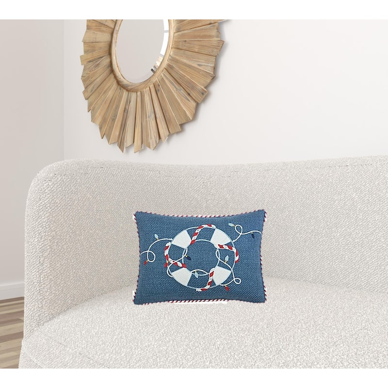 HomeRoots 13" X 18" Blue and White Christmas Throw Pillow