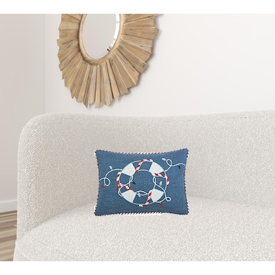 HomeRoots 13" X 18" Blue and White Christmas Throw Pillow